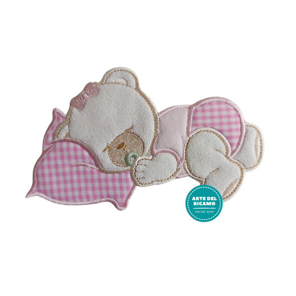 Iron-on Patch - Dreaming Teddy Bear  -  Pink